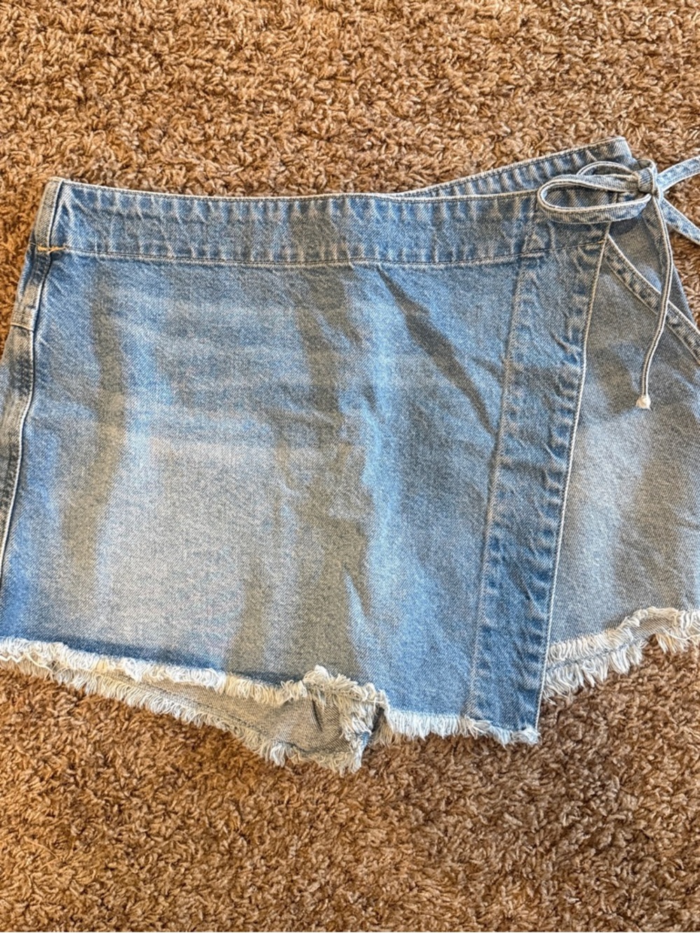 We The Free Light Blue Denim Skort with Tie Waist